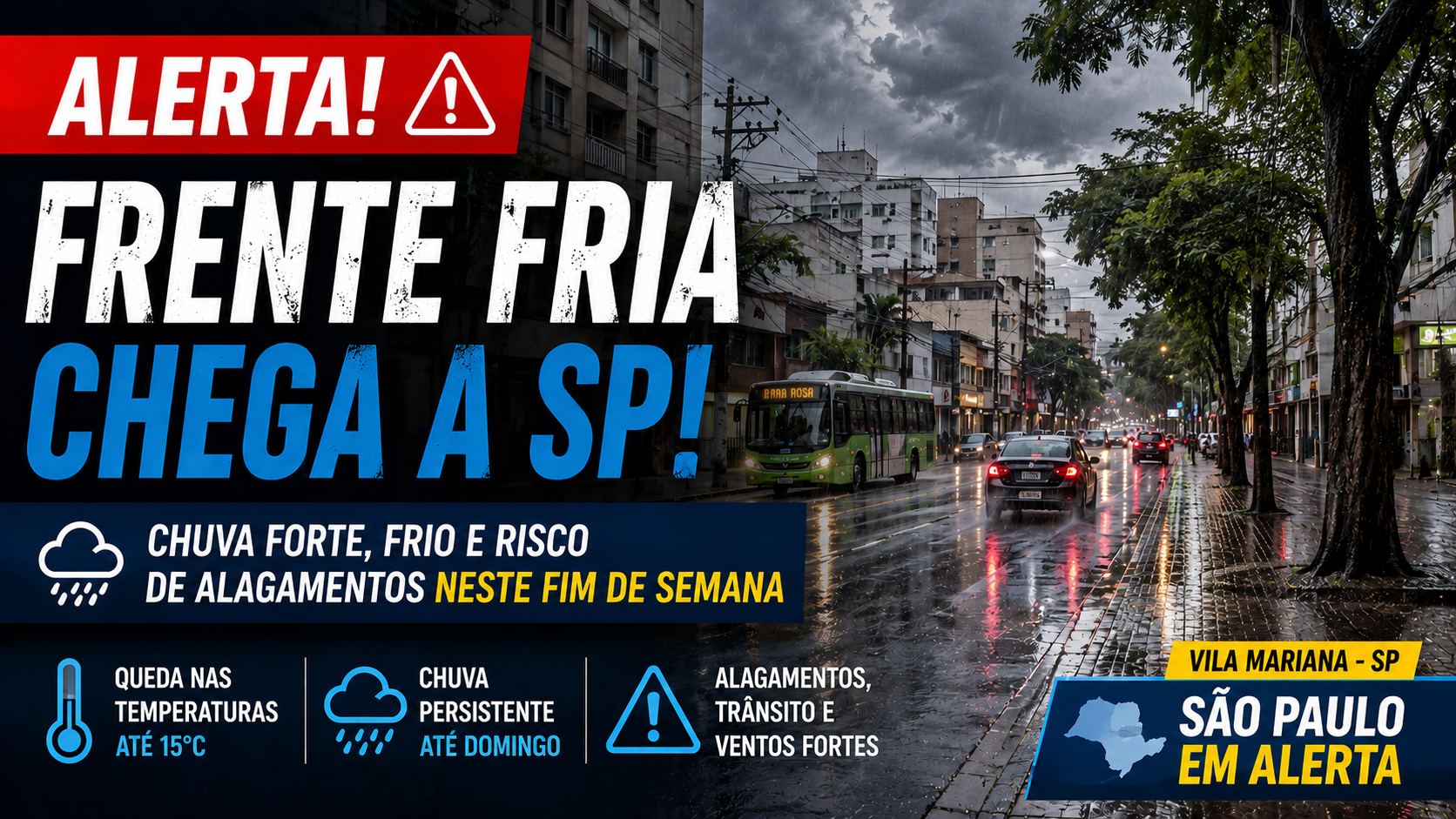 Frente fria vira o tempo em São Paulo e traz chuva forte, frio e alerta neste fim de semana
